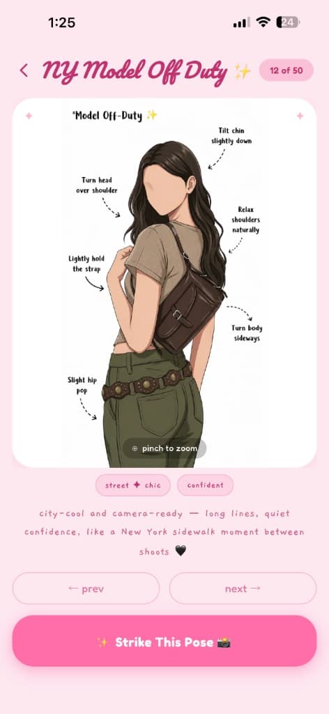 One More Please Pose Details screen